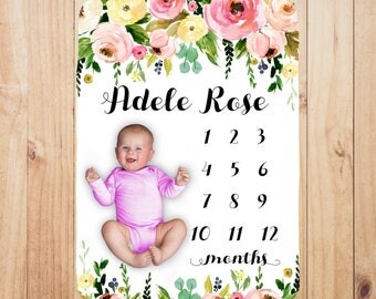 Baby Milestone Blanket Personalized - Track baby's growth, photo prop, perfect baby shower gift, customized with baby's name, baby girl gift