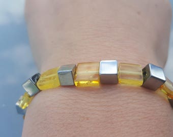 Hematite and Baltic Amber bracelet