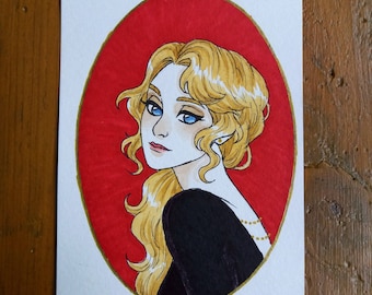 Original - blonde woman drawing inset A6 Format