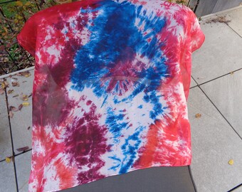 100% silk scarf hand painted, red, white and blue