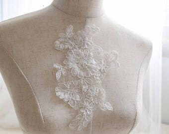 Alencon lace wedding ivory patchwork applique x 2