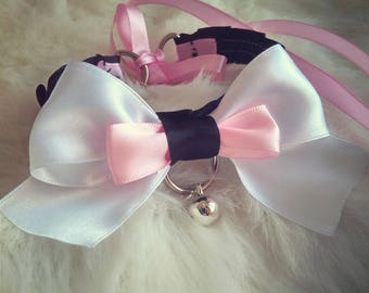 Pink and black kitten play collar- bdsm, ddlg, pet play, kitten play, day collar