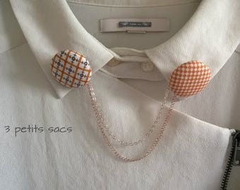 Copper pin collar, cotton blends and silver color chain. vintage vibe