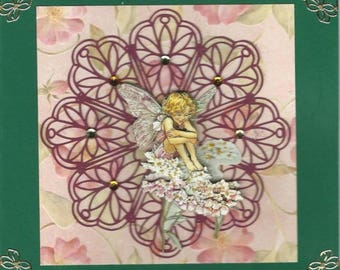 3D flower fairies on cut flower card