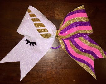 Deluxe Unicorn Cheer Bow with Hair Tie