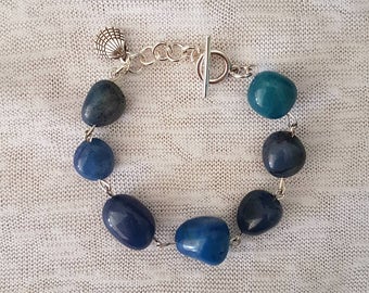 Bracelet Agate beads, ocean bleu