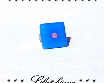 Polymer clay blue cabochon ring