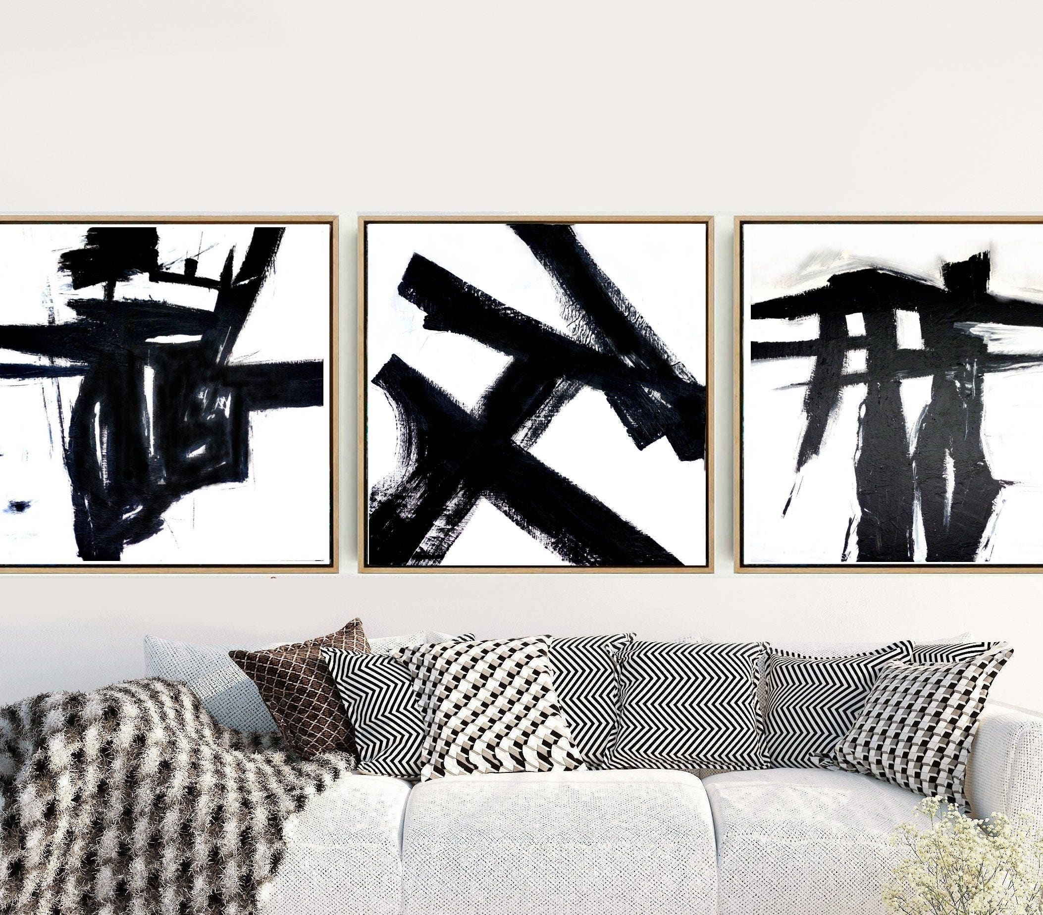Triptych Wall Art Abstract Art Set of 3 Prints Black And
