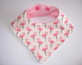 White Flamingo cotton bandana bib, baby girl gift