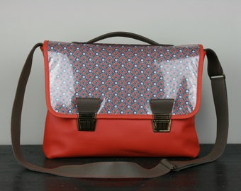 Cartable ou porte-documents en cuir et coton enduit