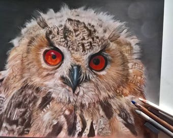 Totem Owls Painting Print Wall art bird stack Barn Owl