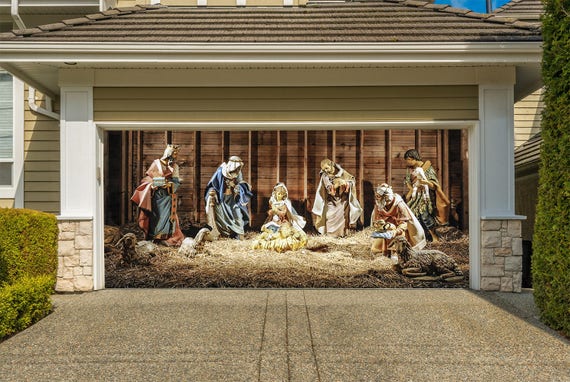 Nativity Scene Garage Door Cover Christmas Outdoor Decor