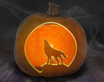 Download Wolf Howling At Moon Pumpkin Carving Stencil Pictures