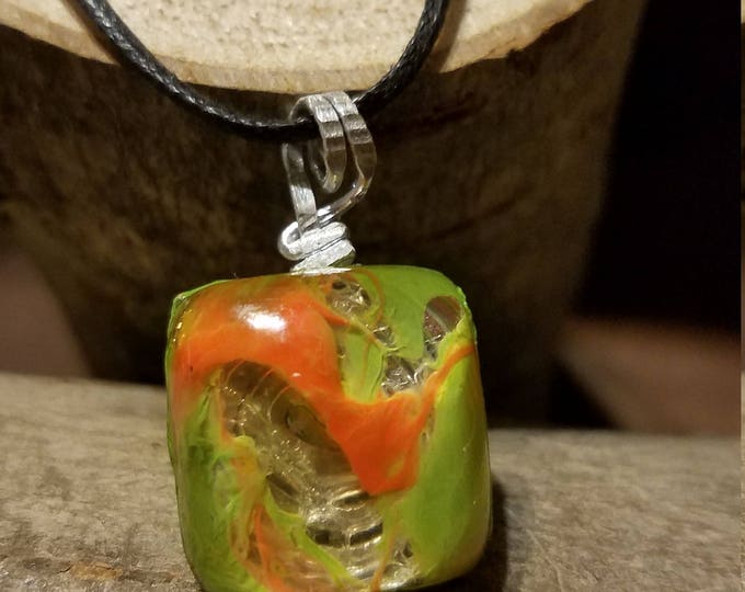 Orange and green colored pendant necklace