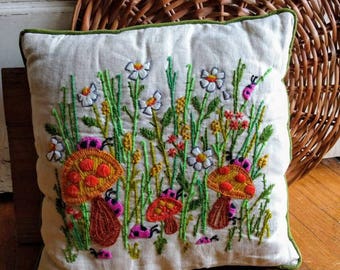 SALE!!!!!!**** 70's Crewel Embroidery Pillow