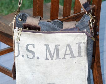 US Mail bag - Book Tote W- OOAK Canvas & Leather Tote .. Selina Vaughan