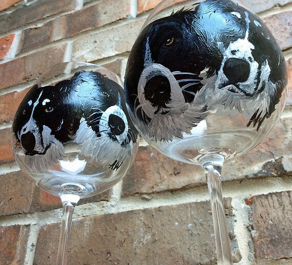 Custom Painted Wine Glass Dog Portrait Painting from Picture