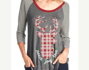 ON SALE CLEARANCE Sale Christmas Shirt - Adult Holiday Shirt - Plaid Deer - Holiday Shirt - Shirt for Women - Shirt for Teens - Gift