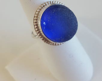 Sea Glass Jewelry Sea Glass Ring Cobalt Blue Sea Glass Ring Gift for Women Christmas Gift Cobalt Blue Beach Glass Ring Size 7.50 - R-158