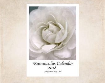 2018 Ranunculus Calendar, Flower Desk Calendar, 2018 Photo Calendar, 5 x7, Stocking Stuffer,