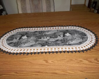 Crocheted Halloween Table Runner Haunted Halloween Table Runner Fabric Center Table Topper Table Centerpiece Table Cloth Dresser Scarf