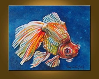 Beautiful Goldfish II -- 16 x 20 inch Original Oil Painting by Elizabeth Graf -- Art Painting, Art & Collectibles
