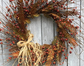 Fall Wreath for Door, Dried Fall Wreath, Bittersweet Wreath, Country Fall Door Wreath, Rustic Fall Wreath
