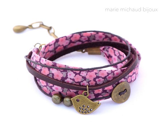 Liberty bracelet,Wrap bracelet,Double wrap bracelet,Textile bracelet,Cuff bracelet,Liberty jewelry,Pink bracelet,Summer jewelry,Liberty