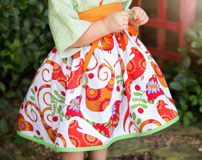 Colorful Kimono Dress - Toddler Girl Clothes - Orange Summer Dress - Teen Kimono - Girls Boutique Dress - Twirl Dress - 12 mos to 14 yrs