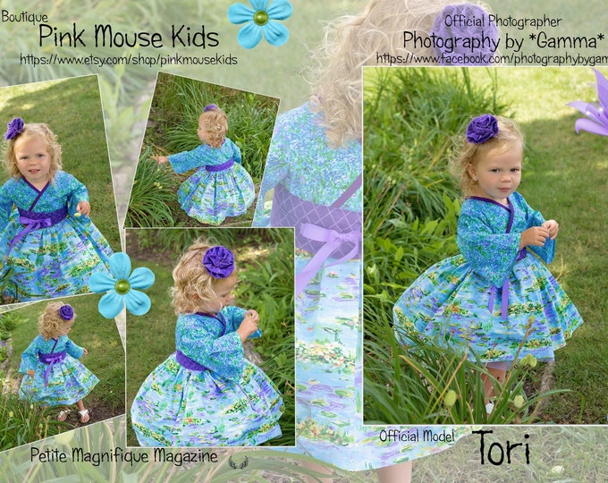 Girls Twirl Dress - Kimono Dress - Toddler Dress - Baby Girl Dress - Twirly Dress - Long Sleeve Dress - Little Girl sizes 2t to 14 yrs