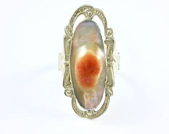 Size 5 1/2 Vintage Sterling Silver Blistering Mother of Pearl Ring
