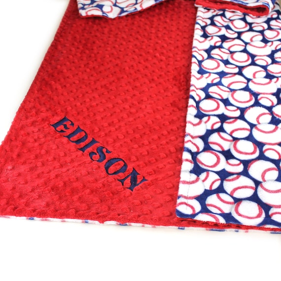 60 x 70 Adult Minky Throw, Baseball Blanket - Personalized Blanket, Red Blue // Baseball Throw // Sports Blanket #SDB013