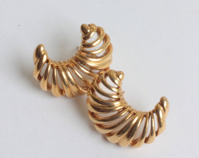 Monet Earrings Gold Tone Open Crescent Shaped Pierced Posts Vintage