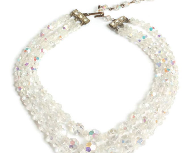 AB Faceted Crystal Necklace Three Strand Wedding Bridal Special Occasion Vintage