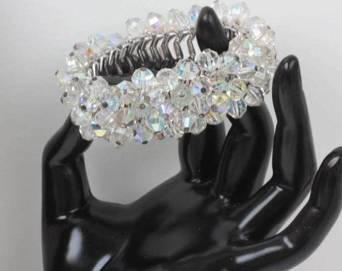 AB Crystal Bead Cha Cha Expansion Bracelet Aurora Borealis Beads Vintage