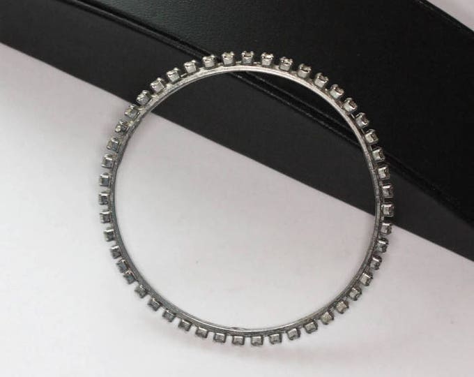 Clear Rhinestone Bangle Bracelet Stacking Skinny Thin Prong Set Stones Vintage