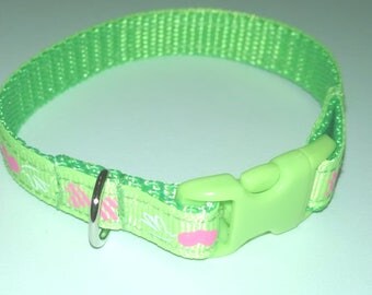 Lime Green Pink Hearts & Bow tie Dog Collar Style Bracelet