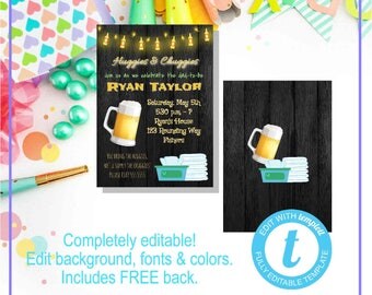 Templett Digital Editable Huggies & Chuggies Brewery Dad Shower Invitation, Printable Template, Instant Download w/ Back Baby Shower