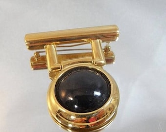 SALE Vintage Black Gold Doorknocker Brooch. Monet. Bold Black and Gold Hinged Pin.