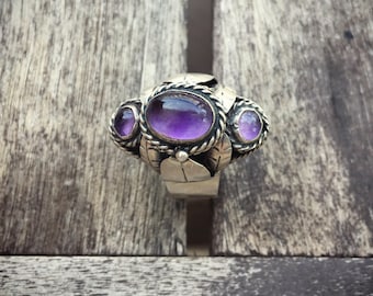 Vintage Taxco silver amethyst poison ring, Mexican jewelry, amethyst ring 925, Taxco jewelry, pillbox ring, pill ring, February birthstone