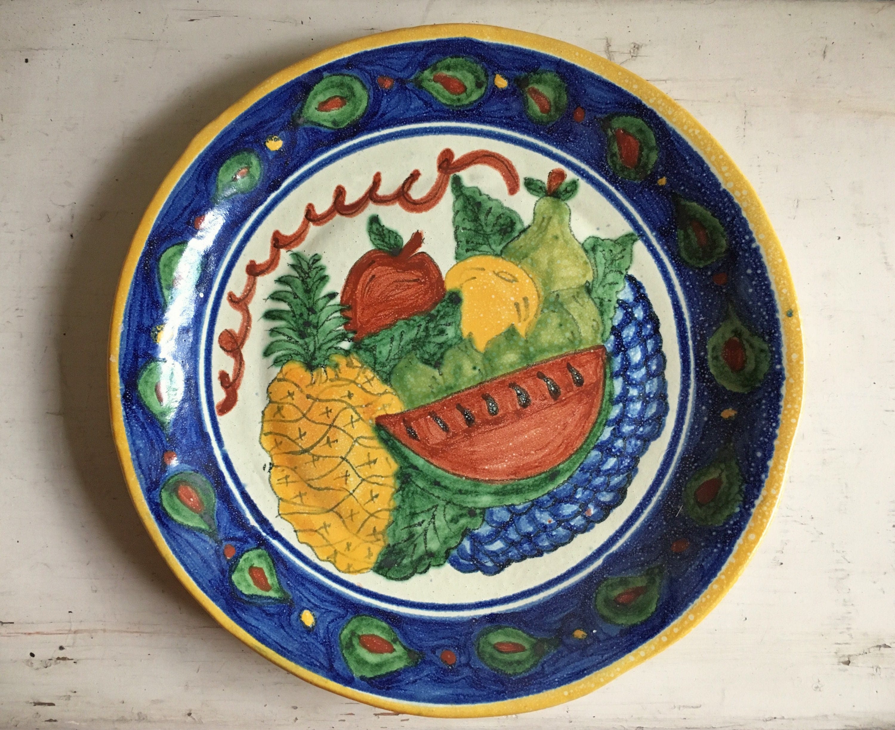 Vintage Mexican pottery plate wall hanging, Southwestern decor