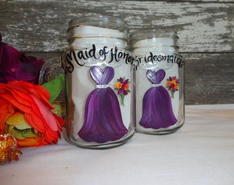 Rustic Wine Glasses, Hand Painted Bridesmaid Wine Glasses, PICK Your COLORS, Rustic Bridesmaid Wine Glasses, Rustic Wedding, Mason Jar
