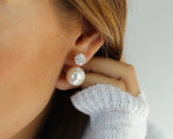 Double Pearl Earrings Pearl Stud Earring Double Sided