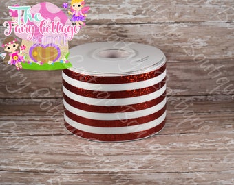 Red Foil and White Stripes on 3 inch Wide Ribbon