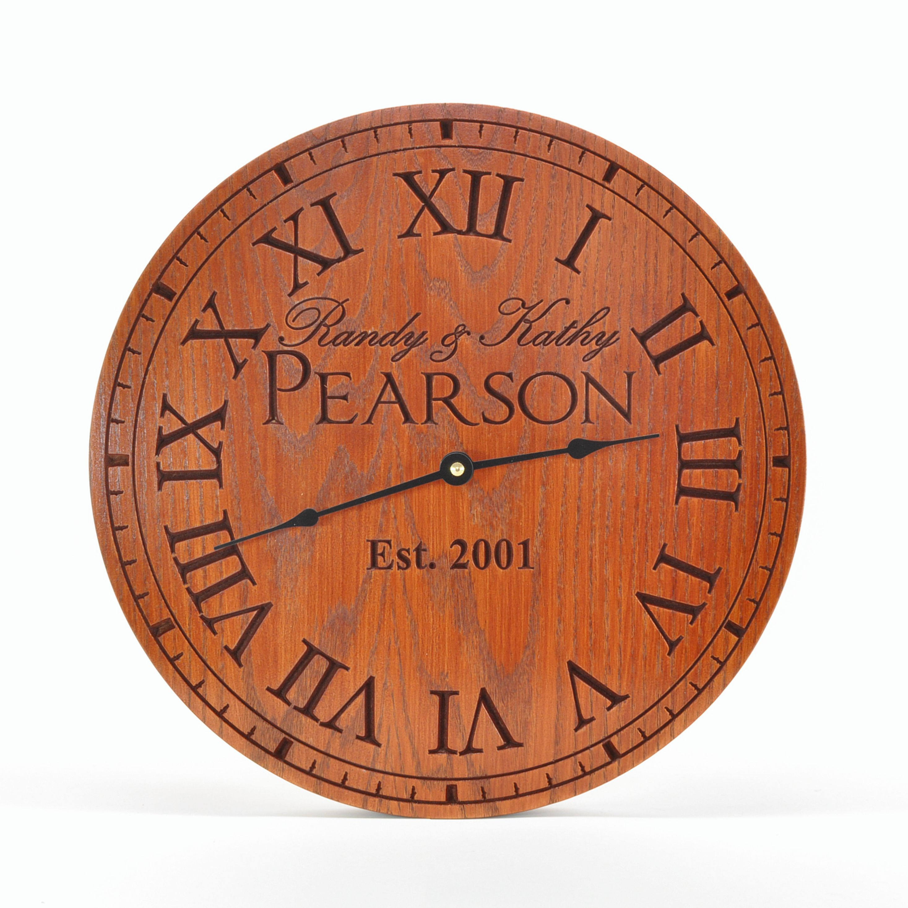 Personalized Clock Carved Engraved Wood 3 Sizes Available By