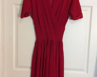Vintage 40s Dress Dark Red Fashion Frock S XS 24 Waist 34 Bust