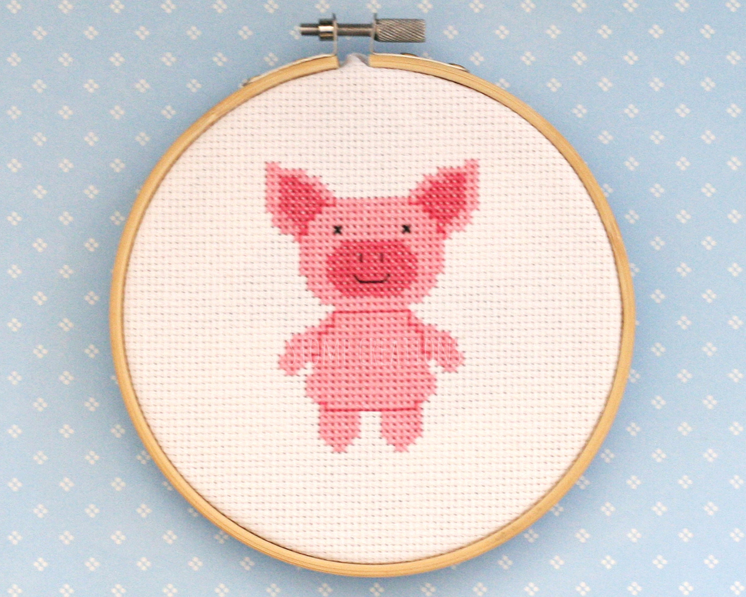 Pig cross stitch pattern cute pink pig cross