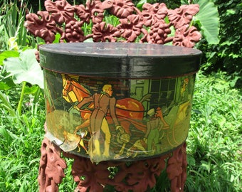 Free Shipping Vtg STETSON Fancy Horse Carriage Dickens Town HATBOX Hat Box