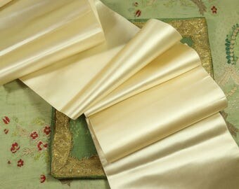 1 yard Antique silk satin ribbon cream white ivory 6.5" wide badge making taffeta millinery hat trim french dolls dress