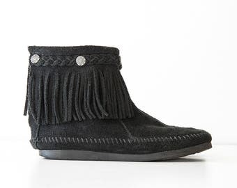 Vintage Black Suede Minnetonka Moccasin Booties